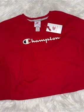 Champion Red Crewneck with White Script Logo